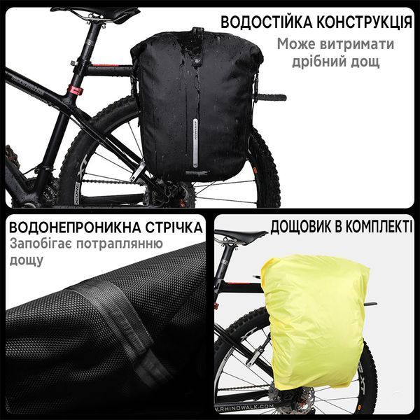 Сумка-рюкзак на багажник велосипеда Rhinowalk X21668BK 20л Черный RWK-X21668BK-4480 фото