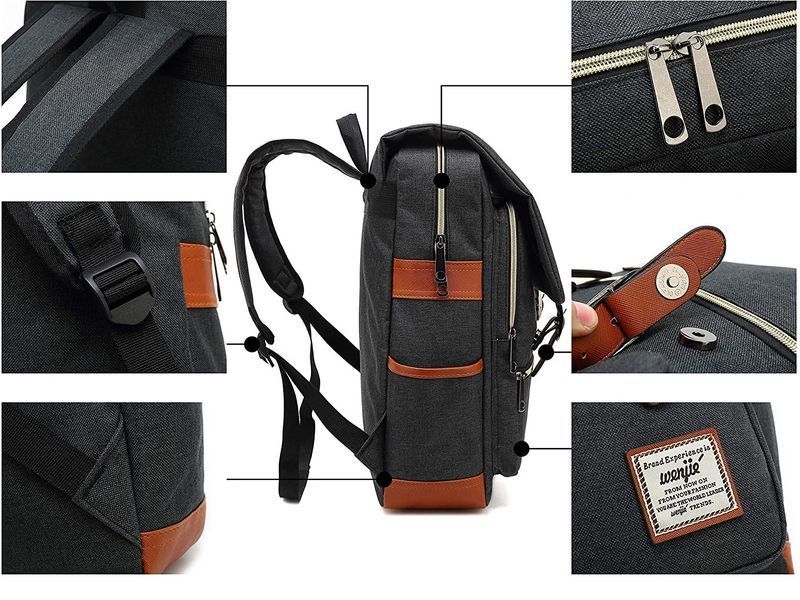 Рюкзак міський Wenjie R020 для ноутбука 14" об'єм 18л. Чорний WJE-R020-1733 фото