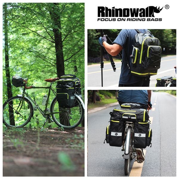 Сумка 3 в 1 на багажник велосипеда байкпакинг Rhinowalk RK19665BN 75л Черный с зеленым RWK-RK19665BN-4452 фото