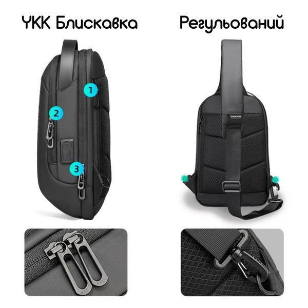 Рюкзак з однією лямкою (крос боді) Mark Ryden MR7918 з USB об'єм 7л. Чорний MR7918-00-2504UA фото