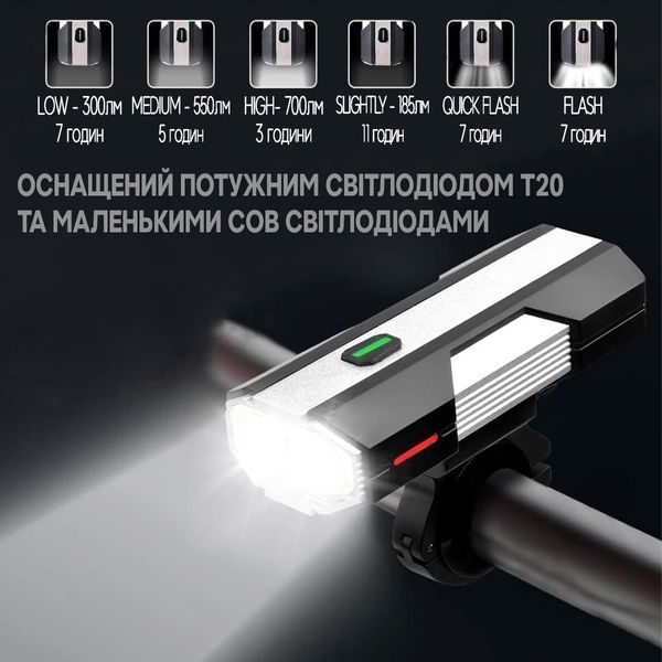 Ліхтар/фара велосипедна BEELORD EOS800 700LM 4000mAh Type-C Чорний з сірим BLD-EOS800-4896 фото